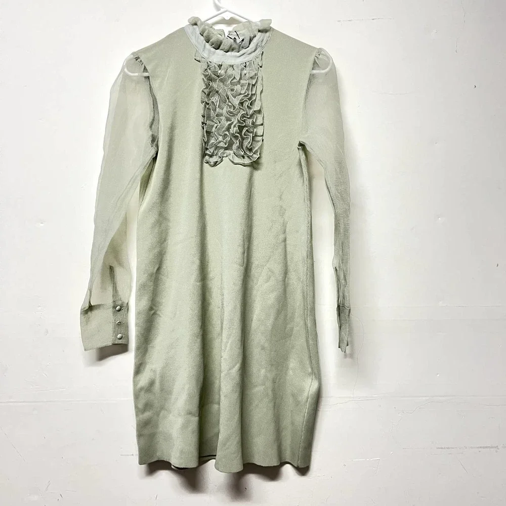 Zara New M Dress KNIT ORGANZA SEA GREEN - 2488/112 - Picture 2 of 3